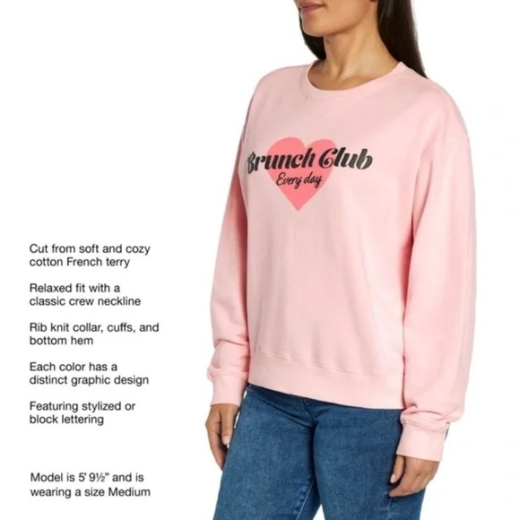 Wildfox “Brunch Club” Pink Oversized Crew Graphic Bubble Print Sweatshirt - Picture 3 of 8